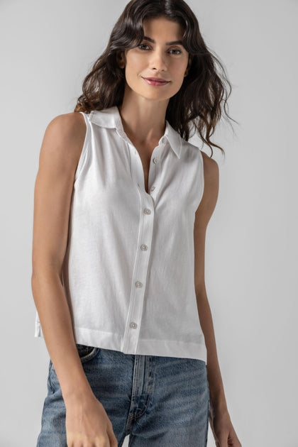 SLEEVELESS BUTTON DOWN (WHITE) - LILLA P