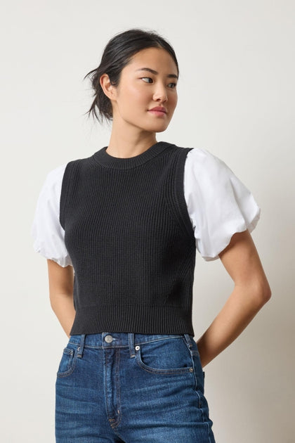 MIXED MEDIA PULLOVER SWEATER (BLACK) - LILLA P