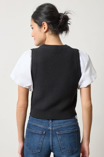 MIXED MEDIA PULLOVER SWEATER (BLACK) - LILLA P