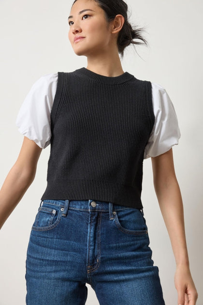 MIXED MEDIA PULLOVER SWEATER (BLACK) - LILLA P