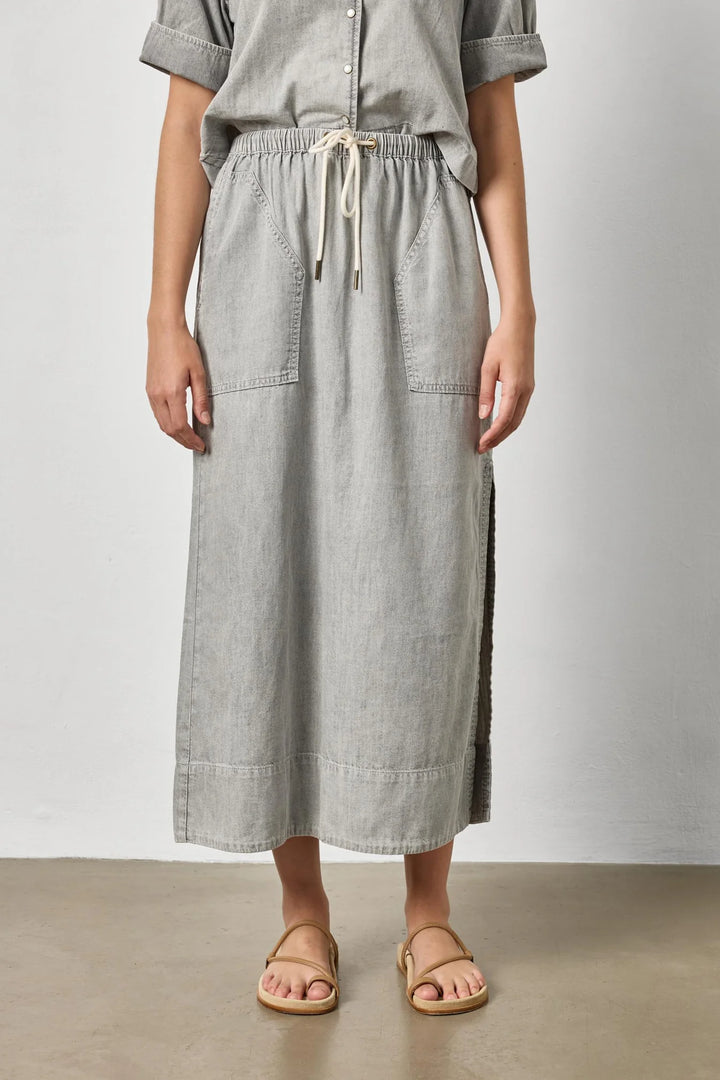 DENIM DRAWCORD SKIRT (GREY WASH) - LILLA P