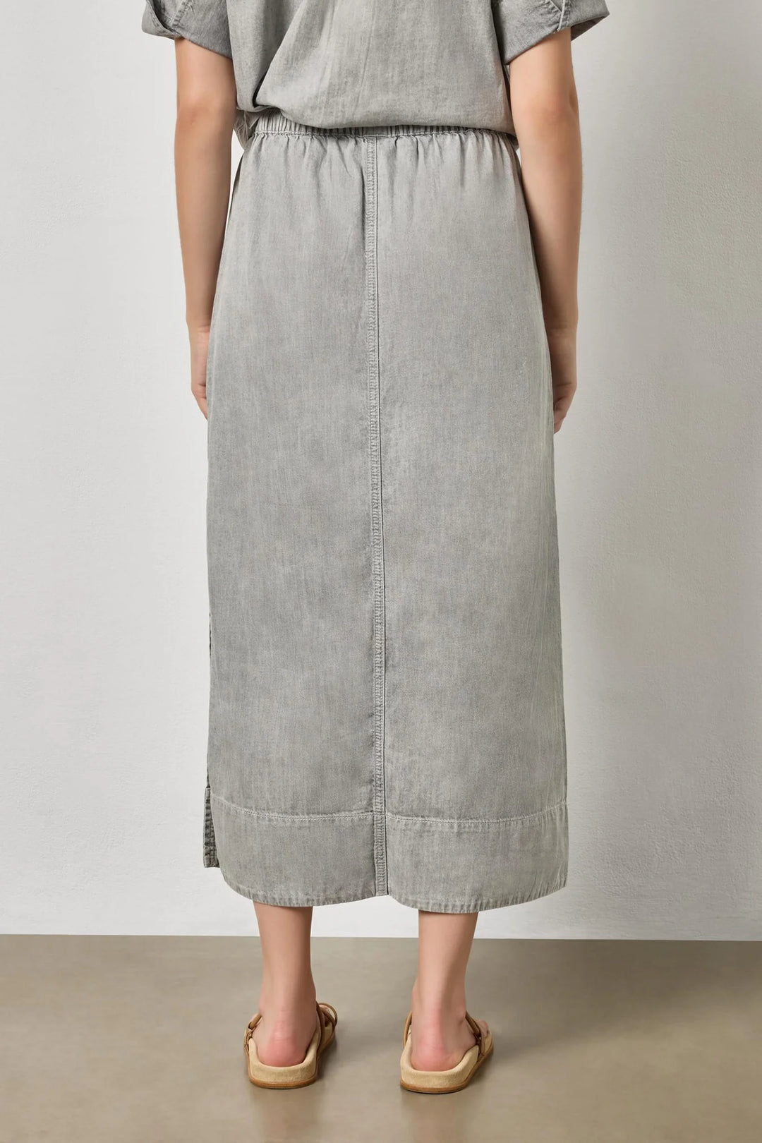 DENIM DRAWCORD SKIRT (GREY WASH) - LILLA P
