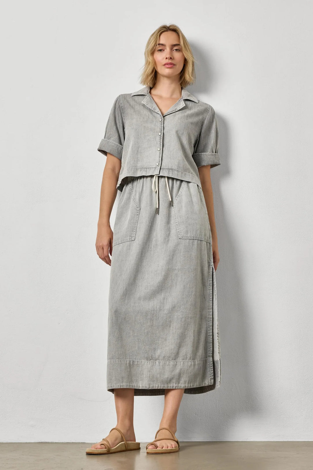 DENIM DRAWCORD SKIRT (GREY WASH) - LILLA P
