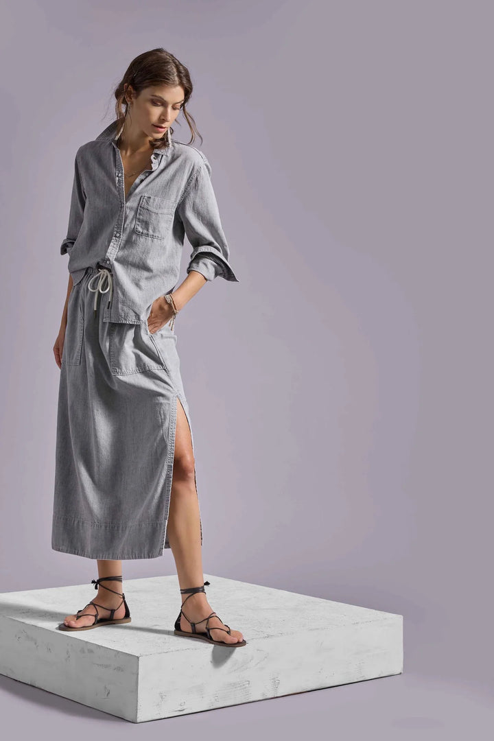 DENIM DRAWCORD SKIRT (GREY WASH) - LILLA P