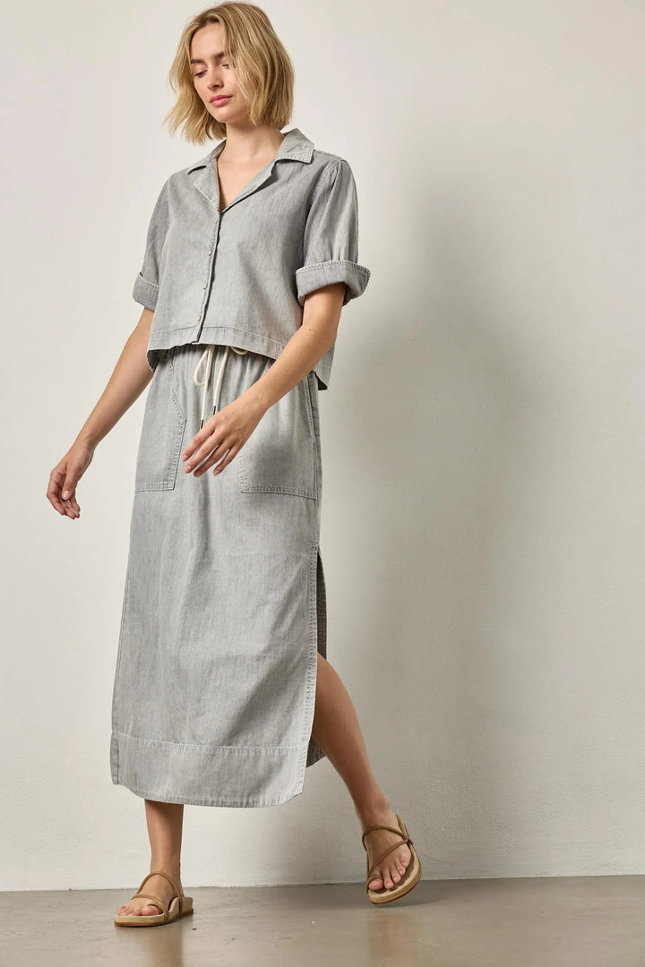 DENIM CUFFED SHIRT (GREY WASH) - LILLA P