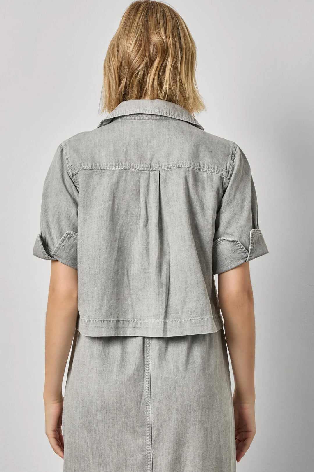 DENIM CUFFED SHIRT (GREY WASH) - LILLA P