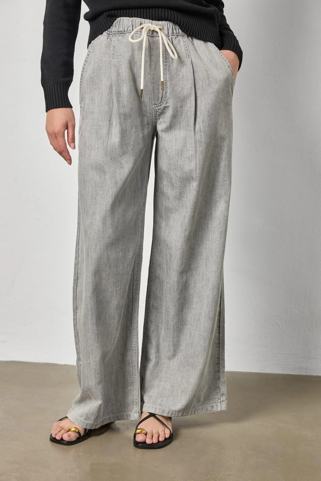 DENIM DRAWSTRING PANT (GREY WASH) - LILLA P