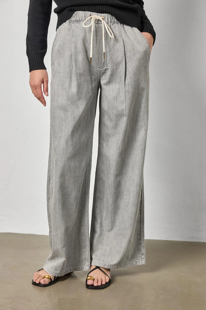 DENIM DRAWSTRING PANT (GREY WASH) - LILLA P
