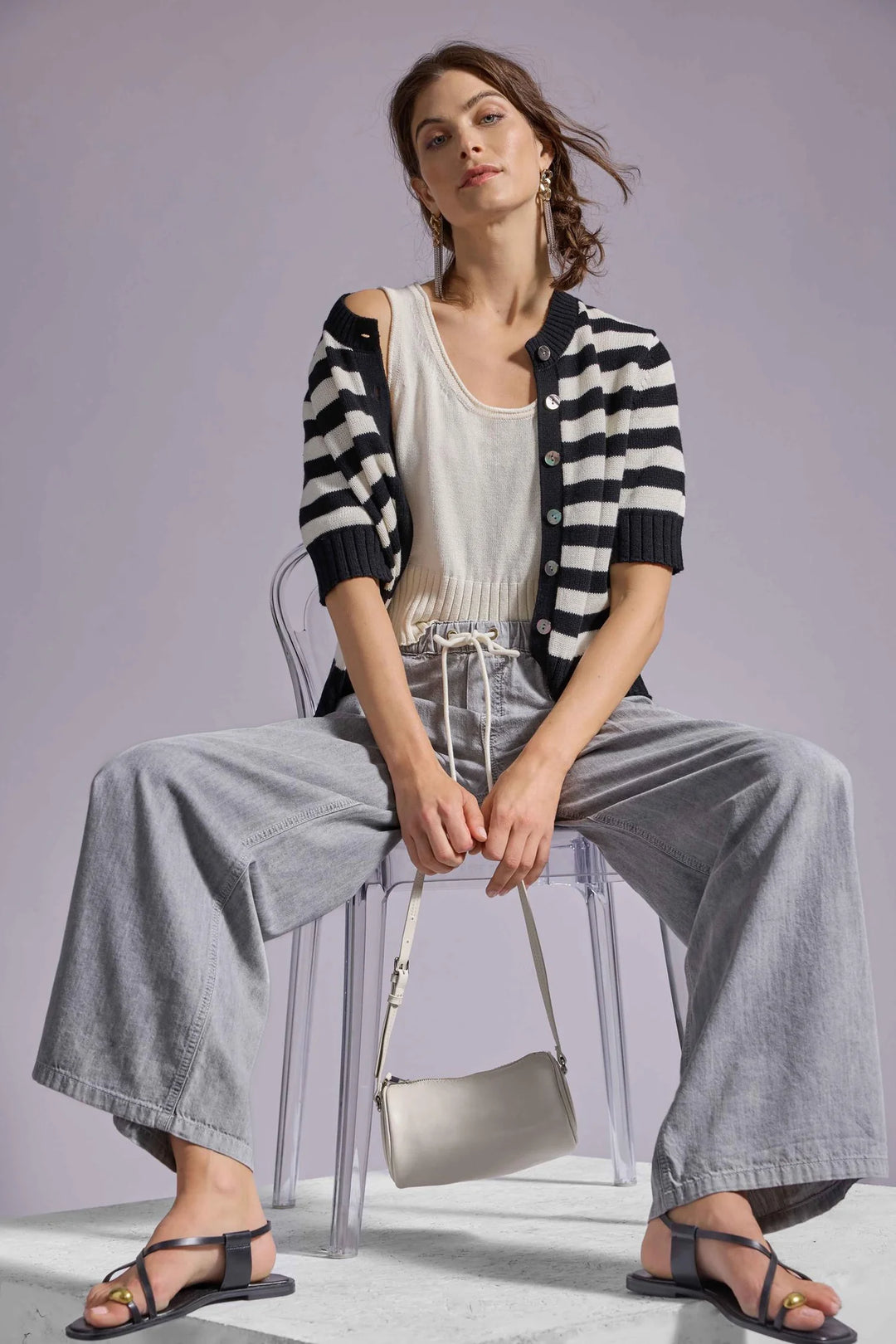 DENIM DRAWSTRING PANT (GREY WASH) - LILLA P