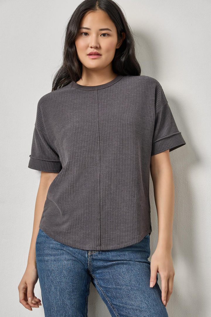 WAFFLE DROP SHOULDER SWEATSHIRT (GRANITE) - LILLA P