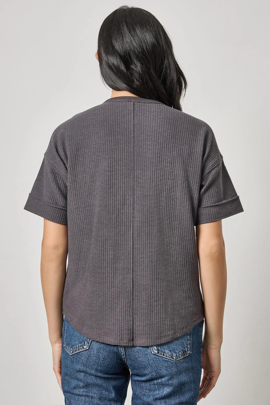 WAFFLE DROP SHOULDER SWEATSHIRT (GRANITE) - LILLA P