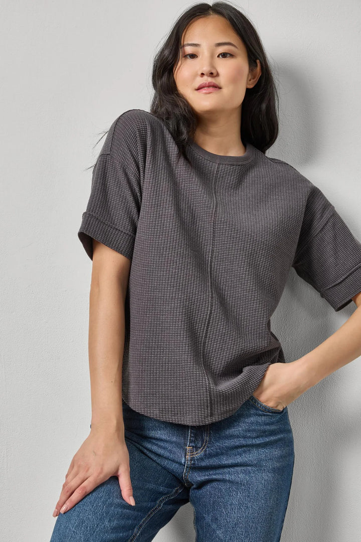 WAFFLE DROP SHOULDER SWEATSHIRT (GRANITE) - LILLA P