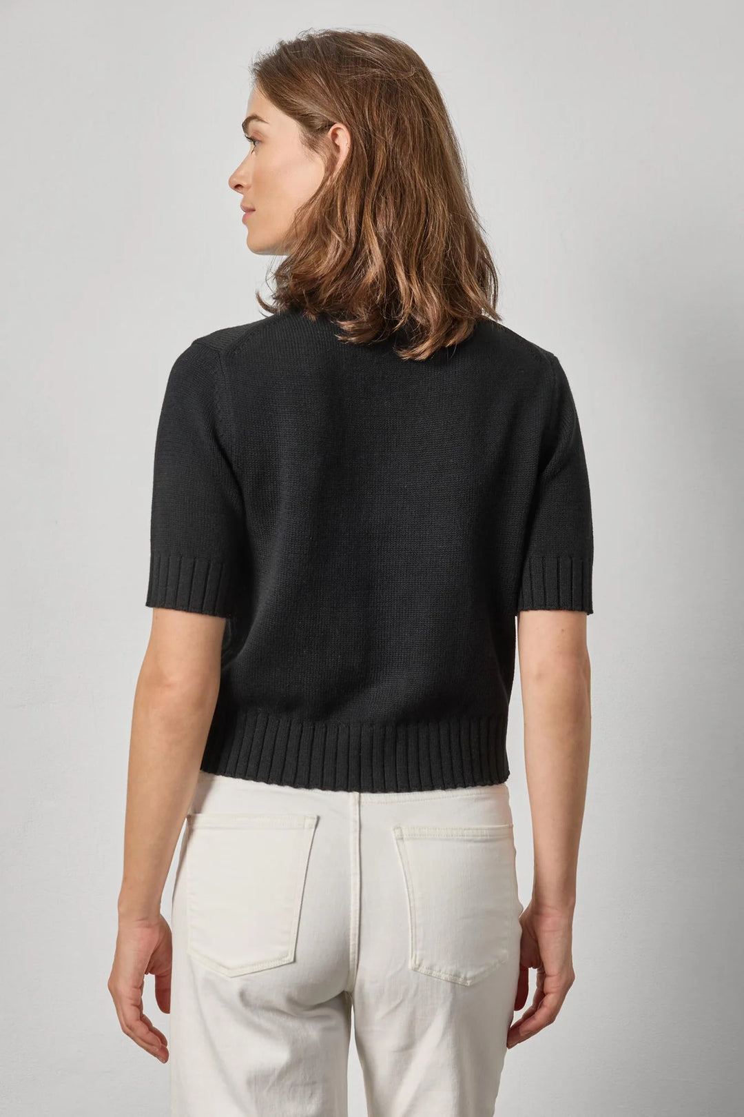 ELBOW SLEEVE BUTTON CARDIGAN (BLACK) - LILLA P