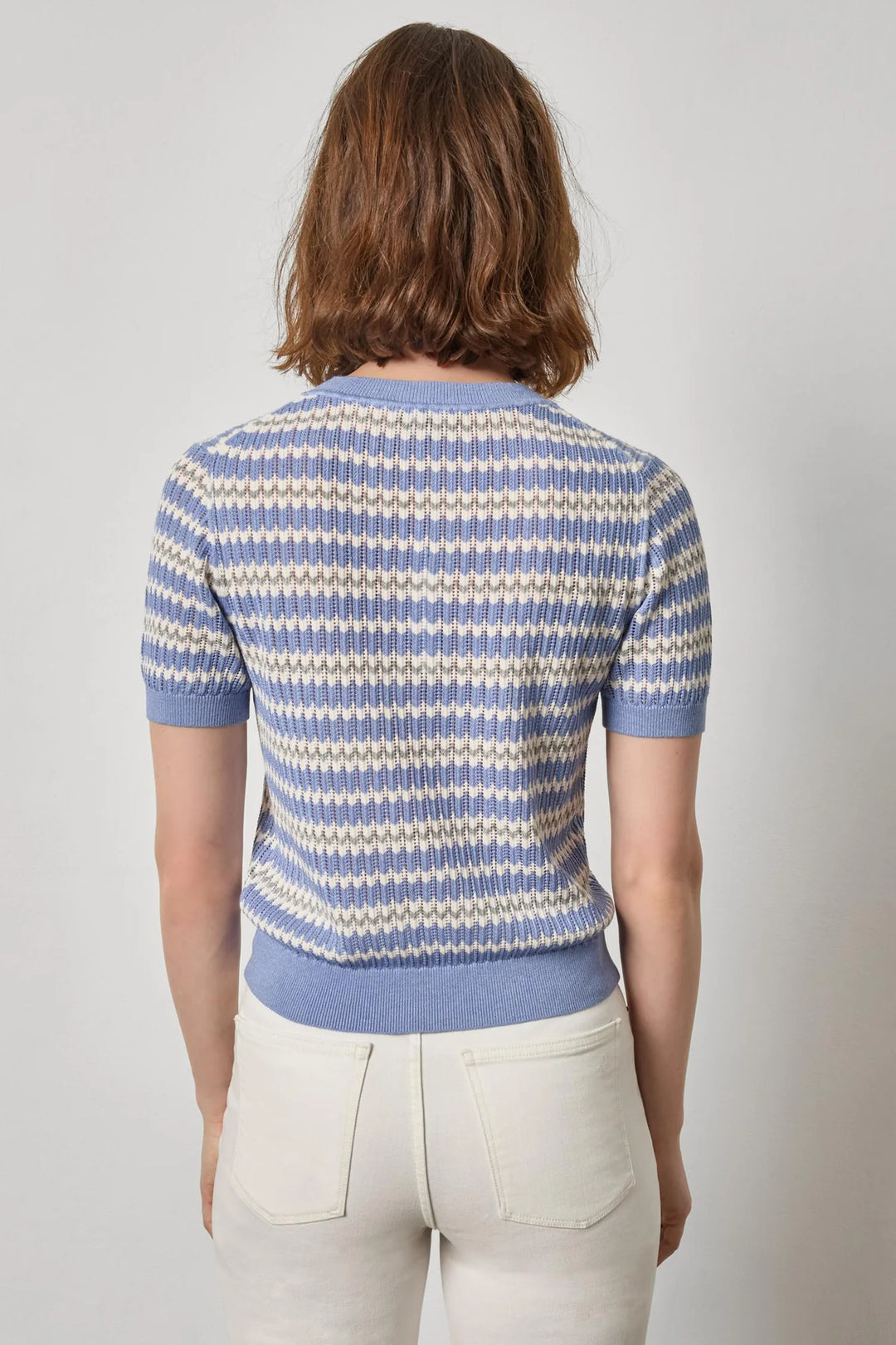 NOVELTY STRIPE CREWNECK SWEATER (HEATHER GREY SCALLOP) - LILLA P