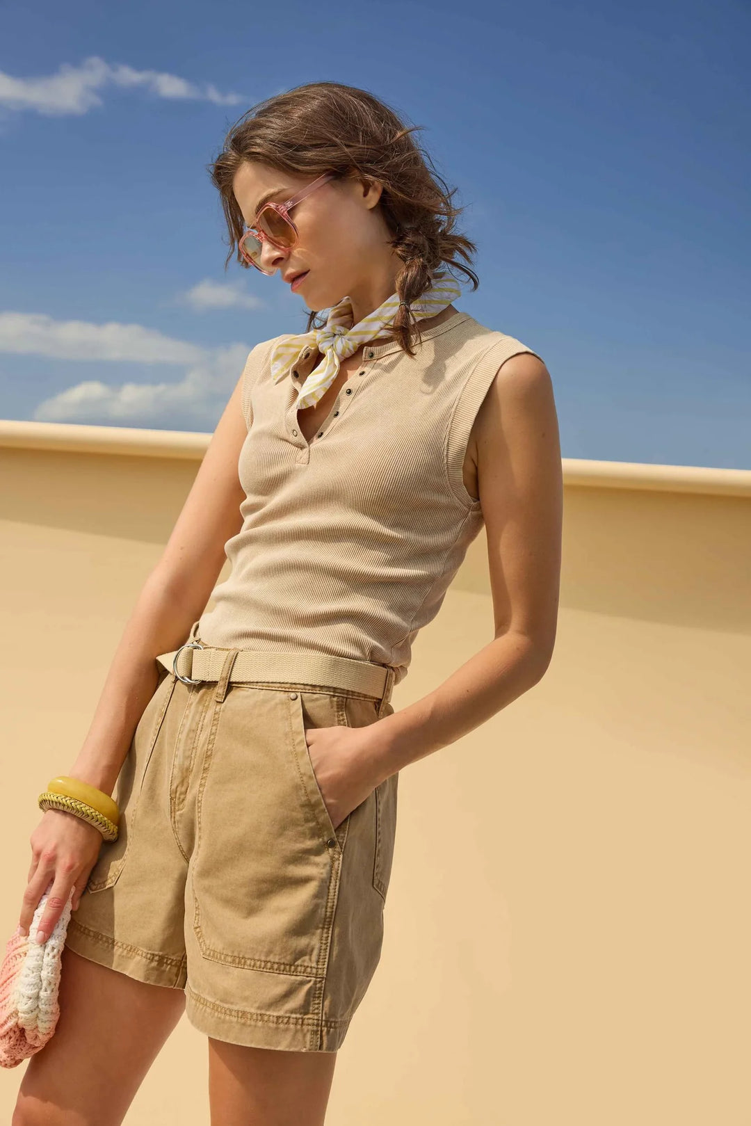 SUNWASHED CAP SLEEVE HENLEY (BURLAP) - LILLA P