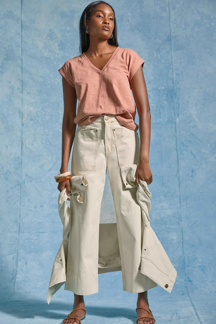 TWILL STRAIGHT LEG PANT (PARCHMENT) - LILLA P