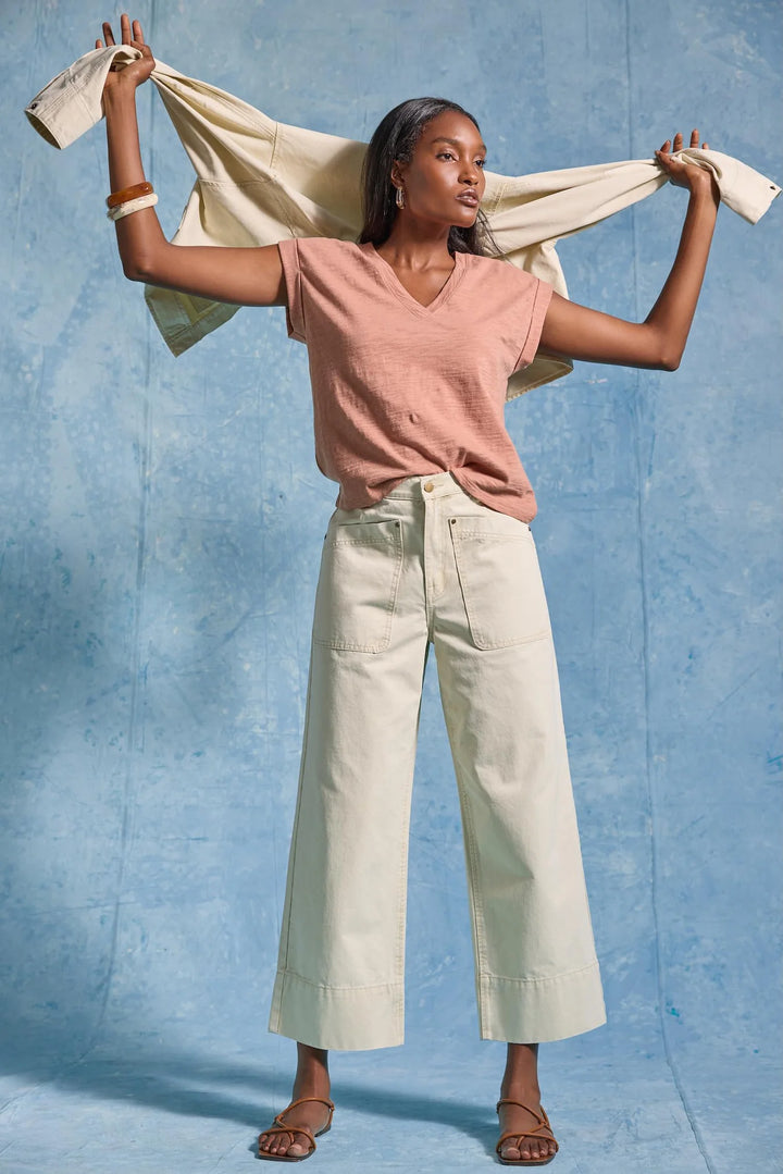 TWILL STRAIGHT LEG PANT (PARCHMENT) - LILLA P