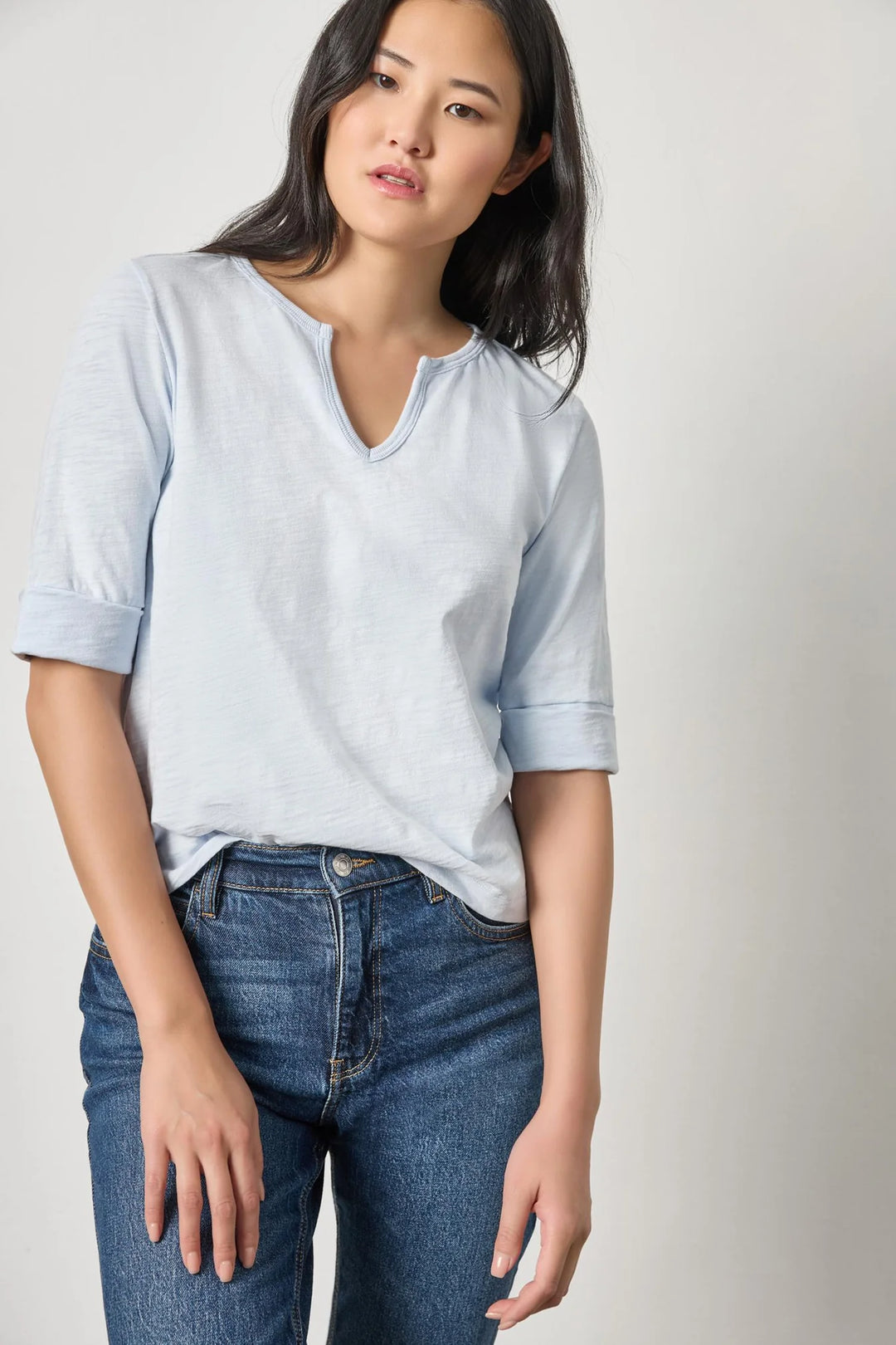RIB TRIM ELBOW SPLIT NECK (GLASS) - LILLA P