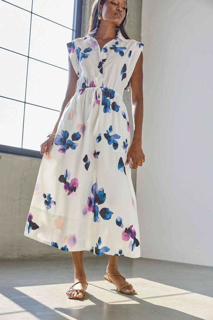 GUSSET SLEEVE MAXI DRESS (ORCHID PRINT) - LILLA P