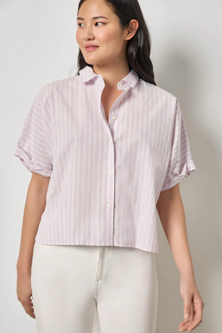STRIPED OVERSIZED BUTTON DOWN DOLMAN (LAVENDER STRIPE) - LILLA P