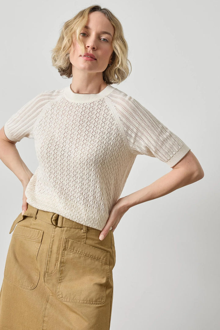 MIXED STITCH CREWNECK SWEATER (IVORY) - LILLA P