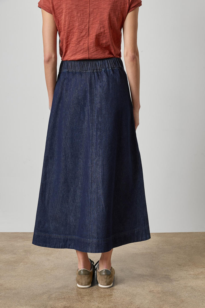 BELTED POCKET FRONT SKIRT (DARK WASH BLUE) - LILLA P