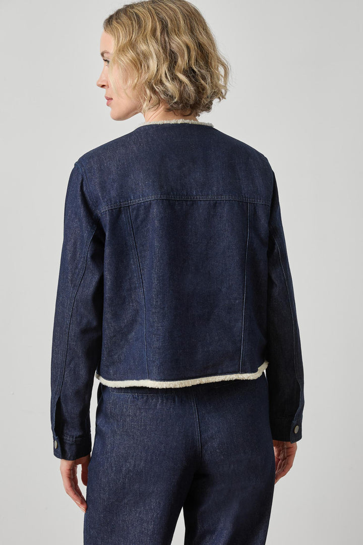 SHERPA LINED JEAN JACKET (DARK WASH BLUE) - LILLA P