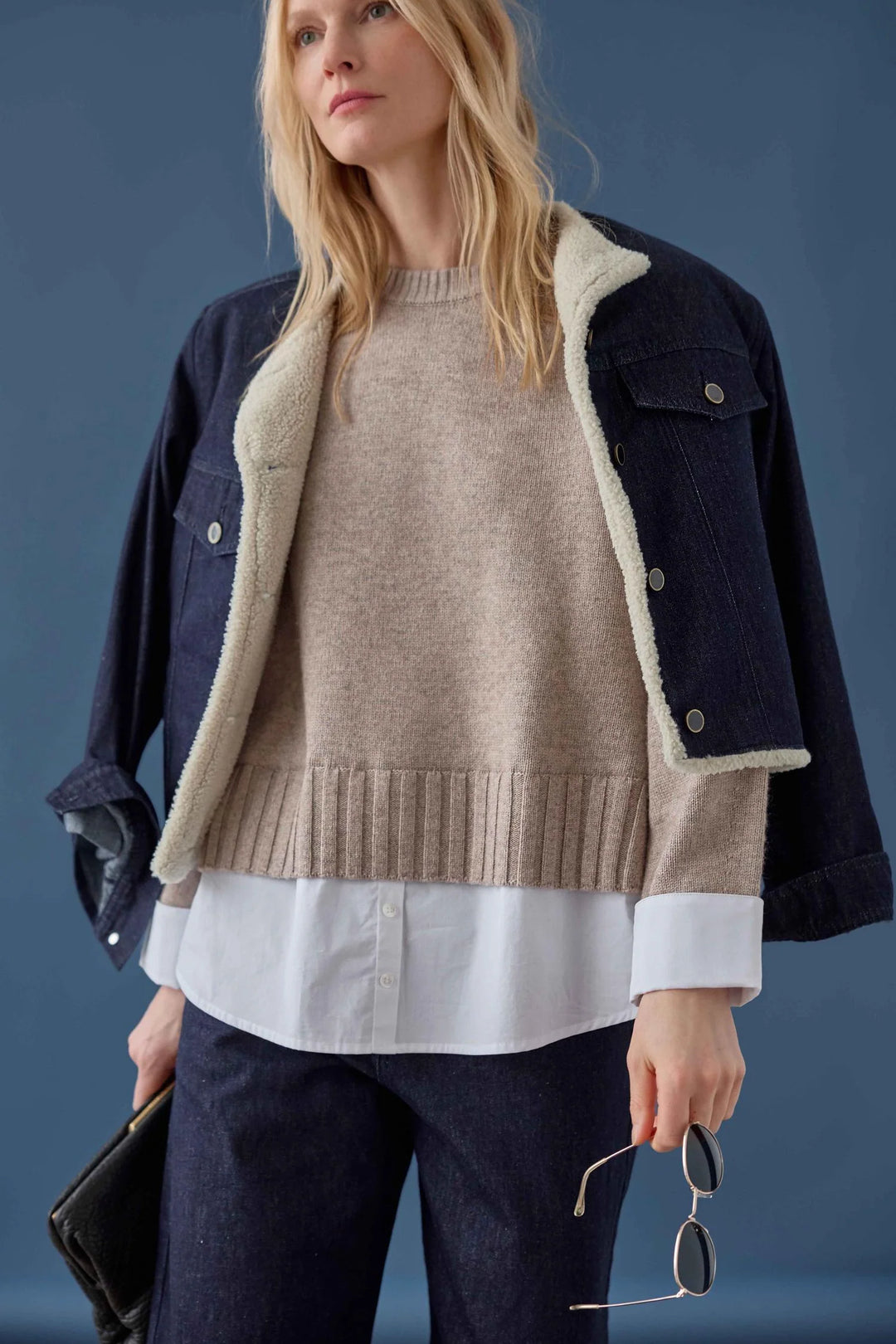 SHERPA LINED JEAN JACKET (DARK WASH BLUE) - LILLA P