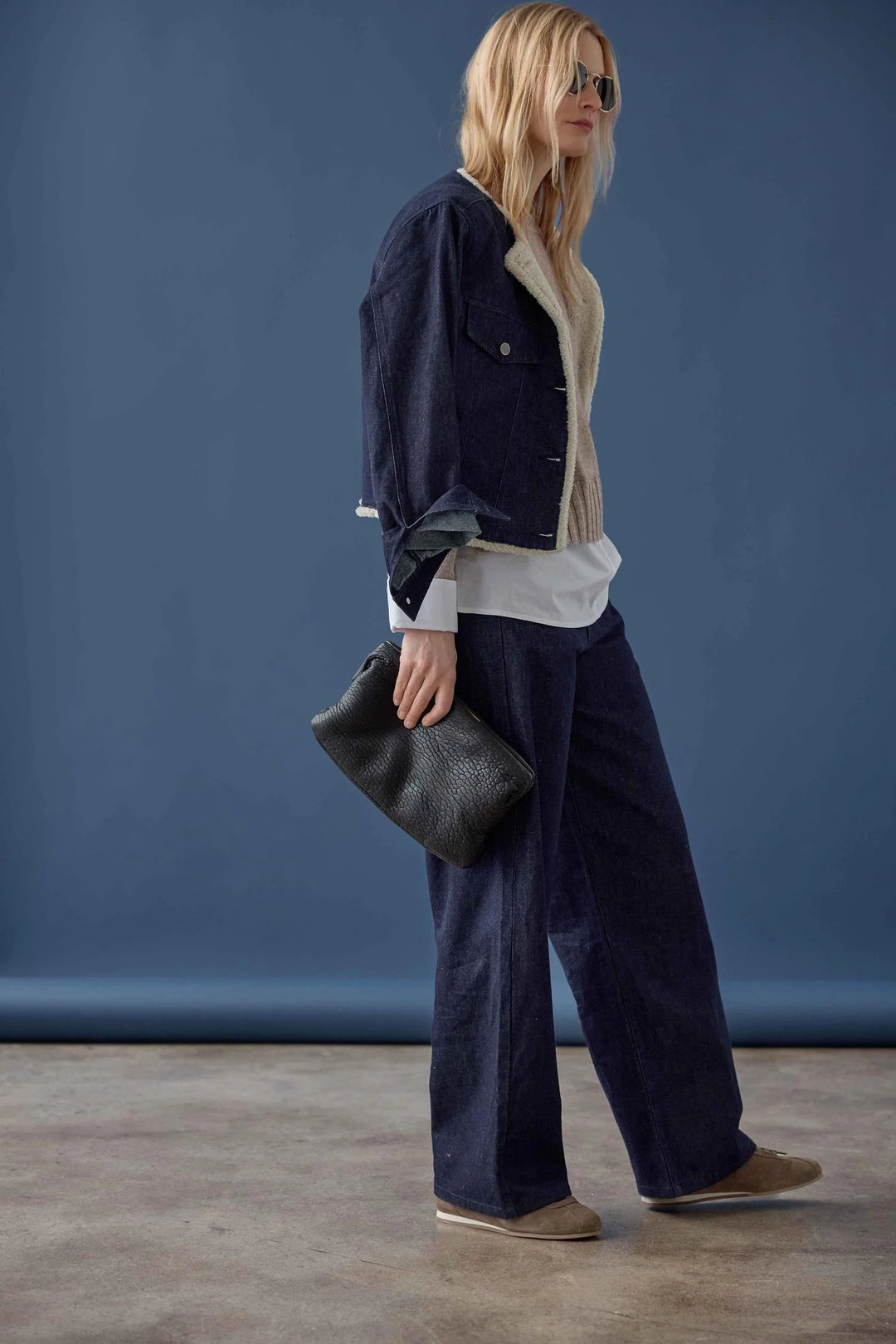 SHERPA LINED JEAN JACKET (DARK WASH BLUE) - LILLA P