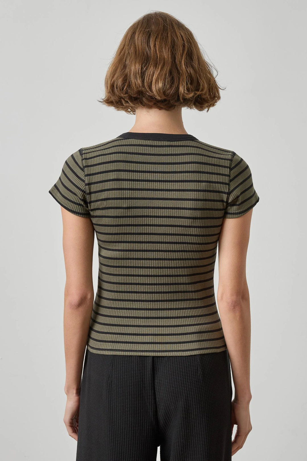 RIBBED SHORT SLEEVE CREW (OLIVE STRIPE) - LILLA P
