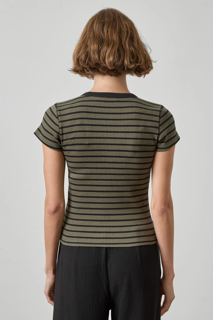 RIBBED SHORT SLEEVE CREW (OLIVE STRIPE) - LILLA P