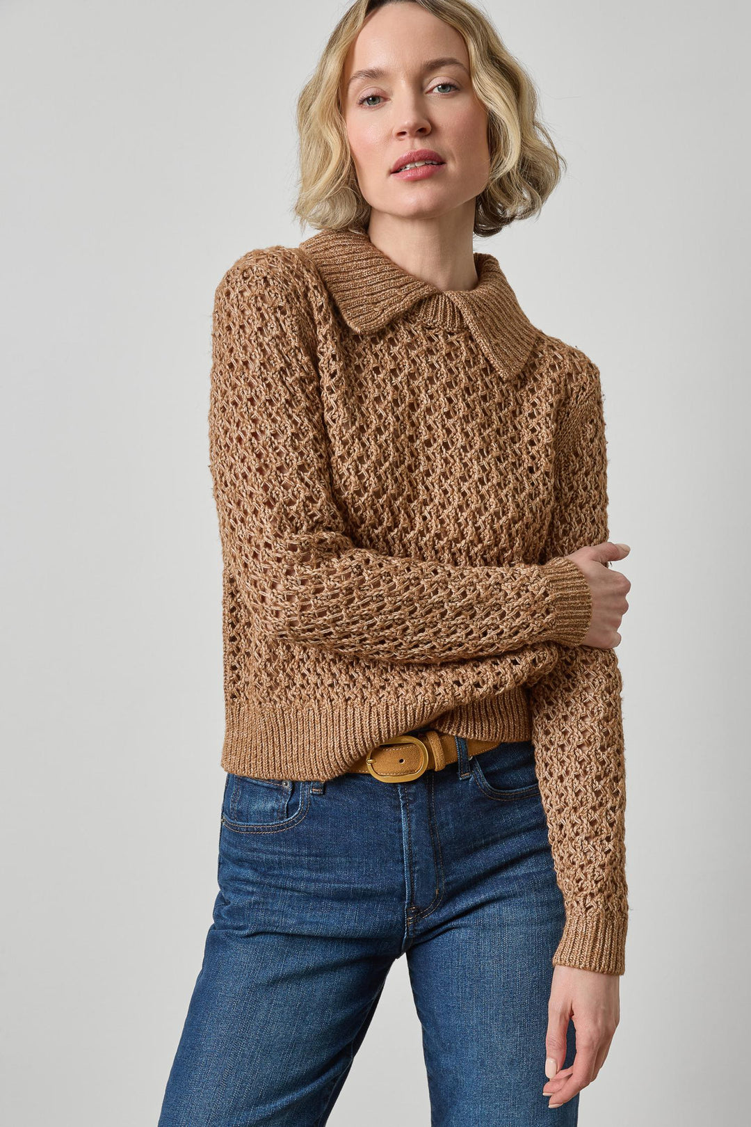 TEXTURED POLO SWEATER (HAZELNUT) - LILLA P