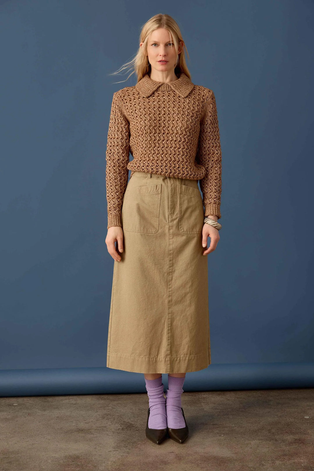 TEXTURED POLO SWEATER (HAZELNUT) - LILLA P
