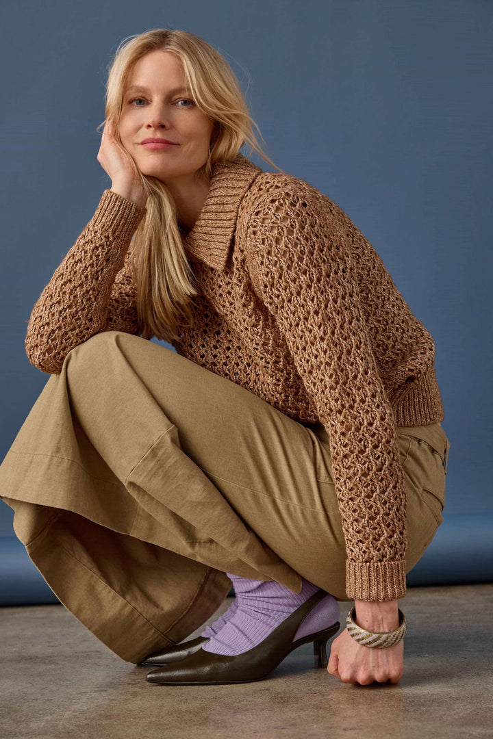 TEXTURED POLO SWEATER (HAZELNUT) - LILLA P