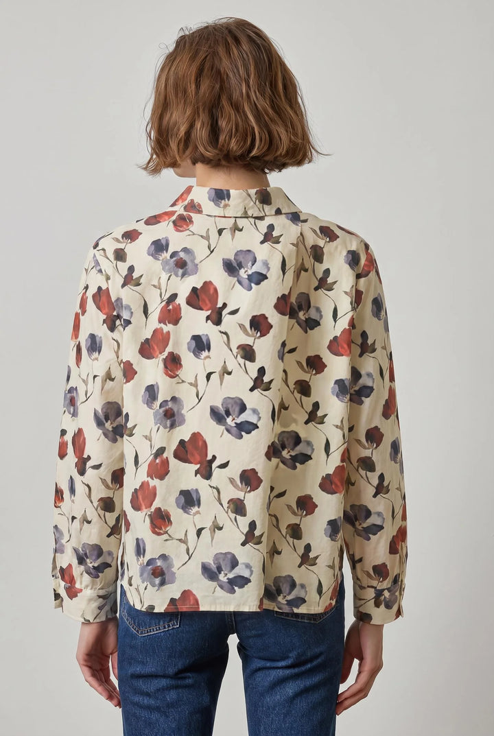 DOLMAN SLEEVE BUTTON DOWN SHIRT (BLUE POPPY PRINT) - LILLA P