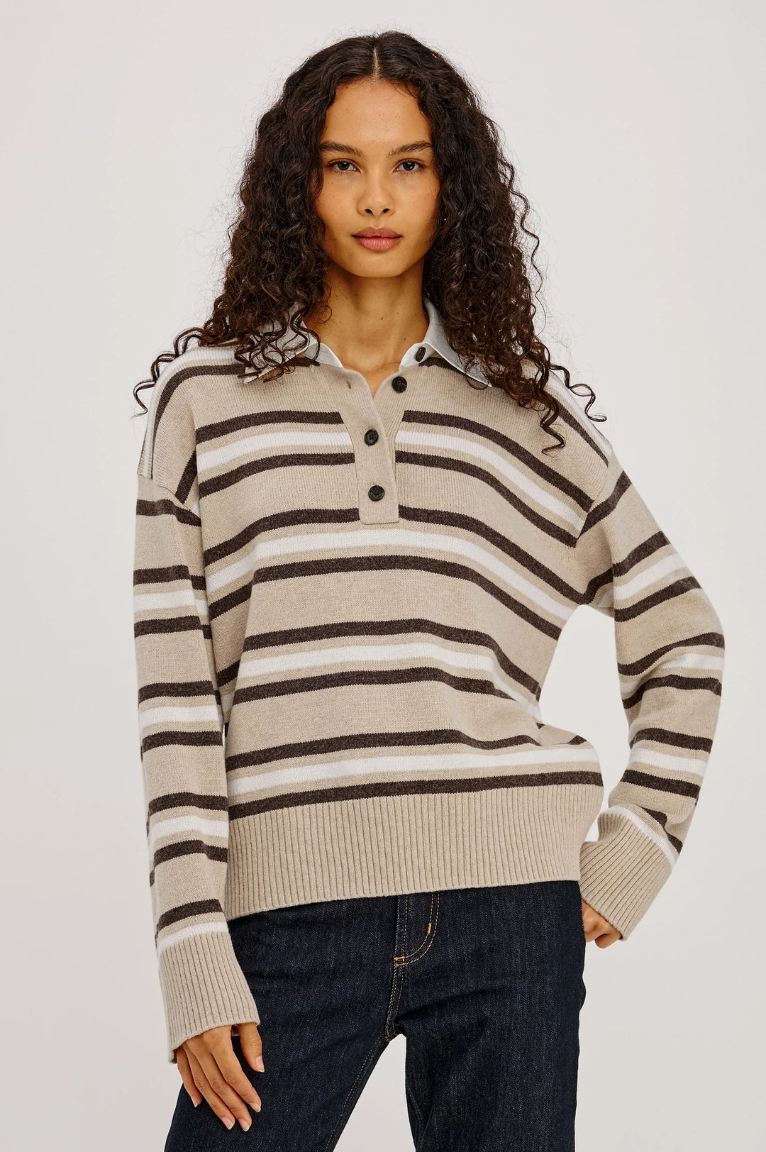 PAXTON RUGBY SWEATER (HEATHER OAT STRIPE) - RAILS