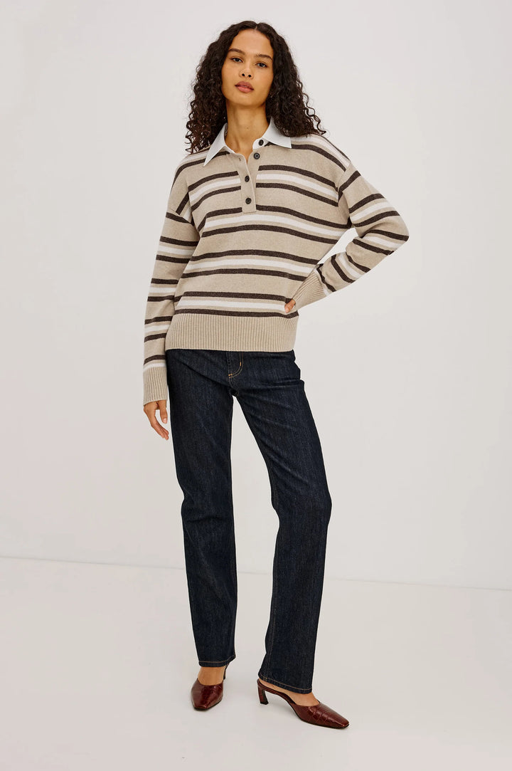PAXTON RUGBY SWEATER (HEATHER OAT STRIPE) - RAILS