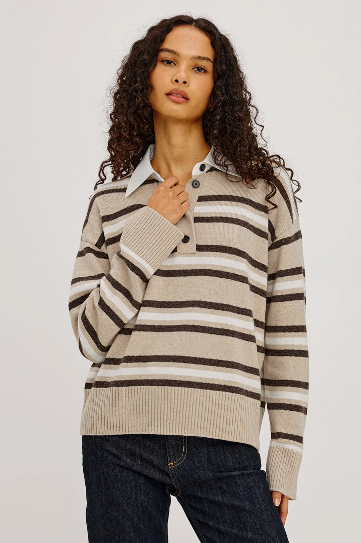 PAXTON RUGBY SWEATER (HEATHER OAT STRIPE) - RAILS