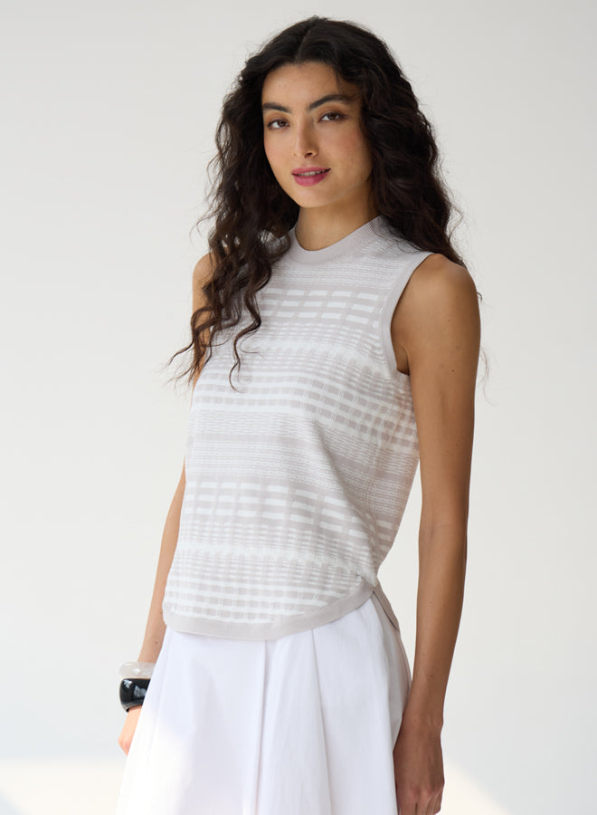 2-TONE JACQUARD SLEEVELESS SHIRTTAIL - AUTUMN CASHMERE