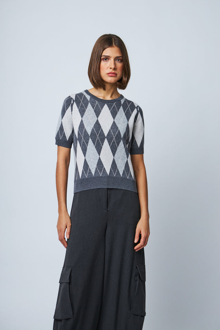 PEARL SHORT SLEEVE SWEATER (GRAPHITE DIAMOND) - LINE