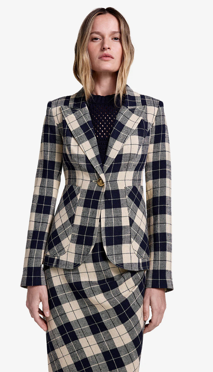 PATCH POCKET DUCHESS BLAZER (NAVY PLAID) - SMYTHE