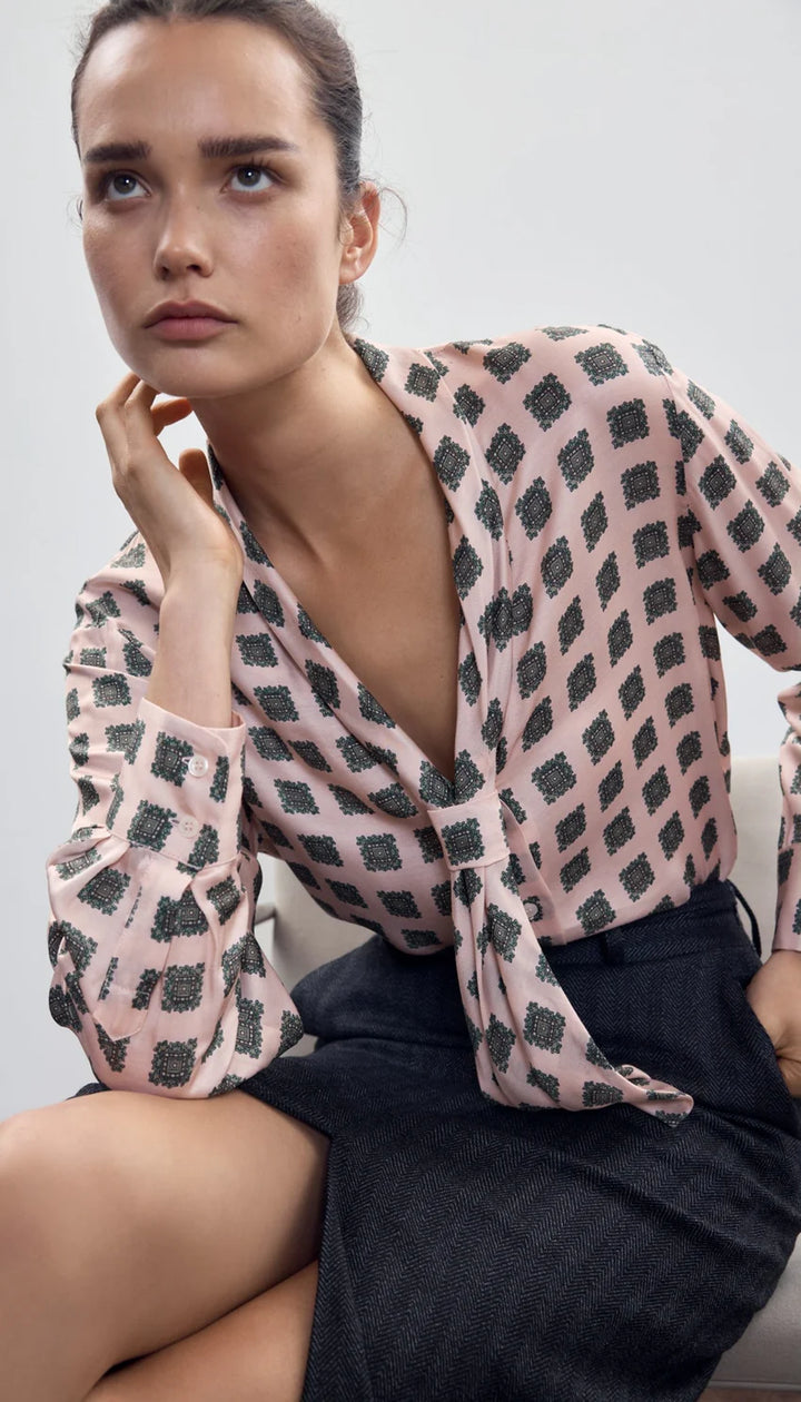 V-NECKTIE BLOUSE (MULTI BLUSH) - SMYTHE