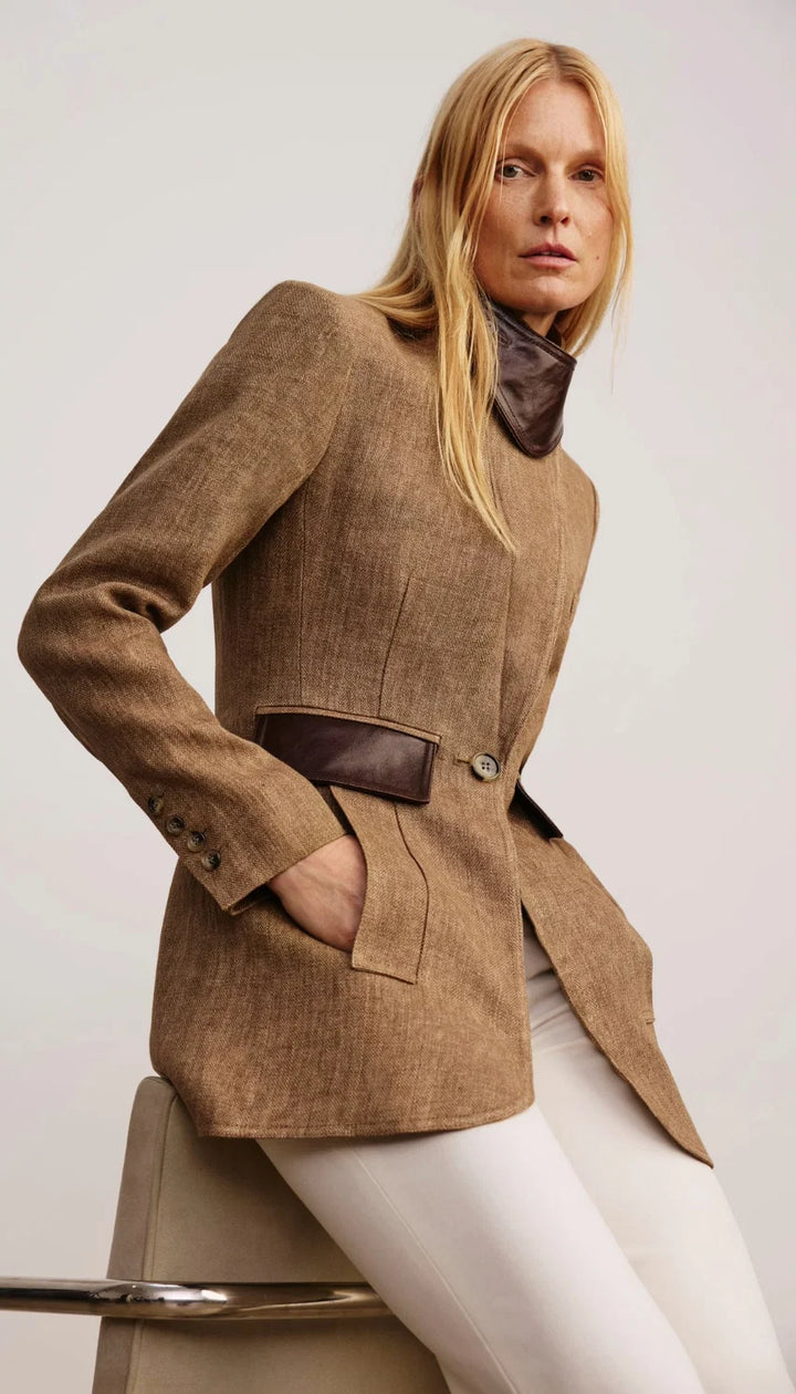 TAILORED BOYFRIEND BLAZER (BROWN MULTI) - SMYTHE