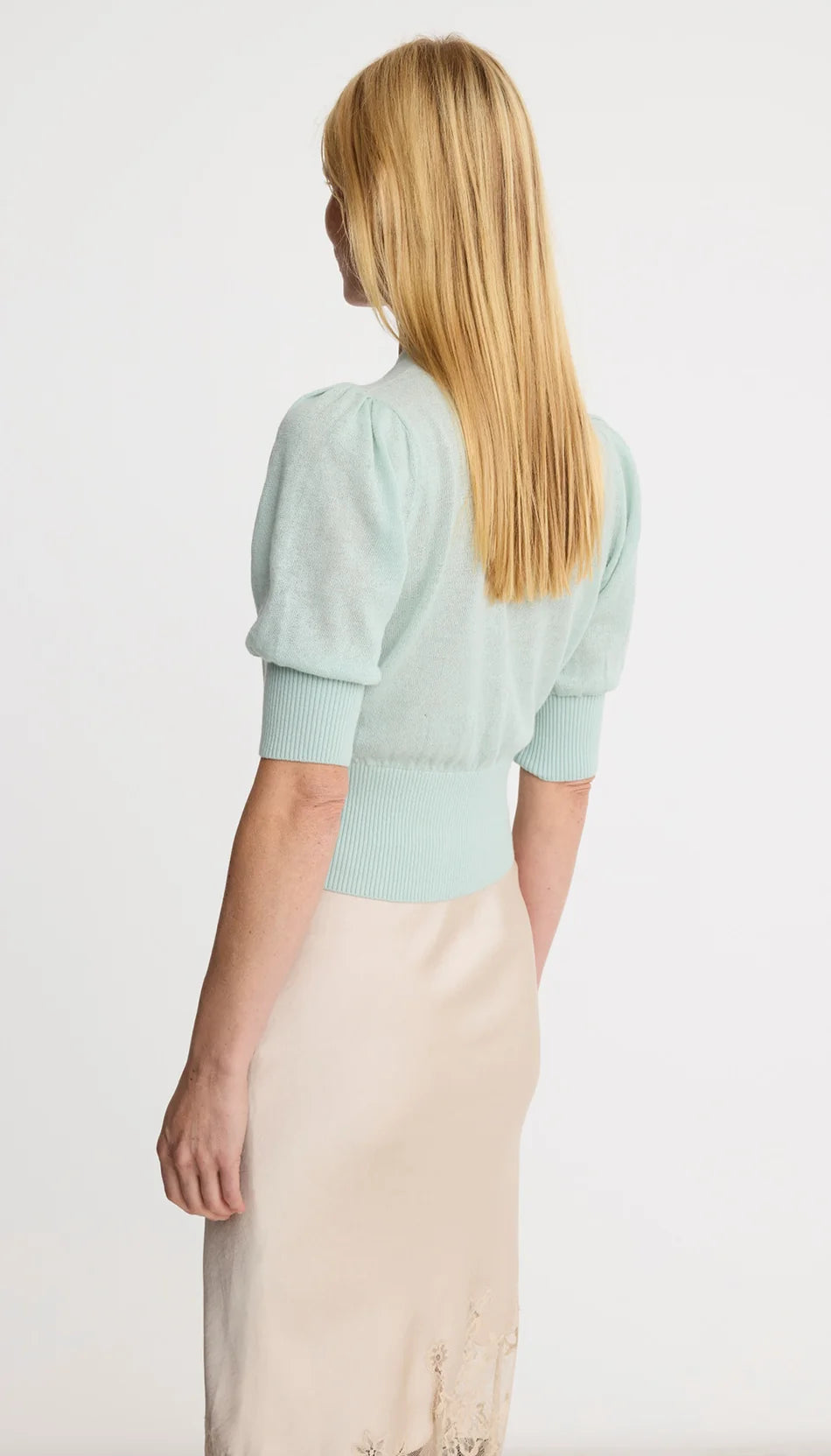 CROPPED POUF SLEEVE SWEATER (AQUA) - SMYTHE