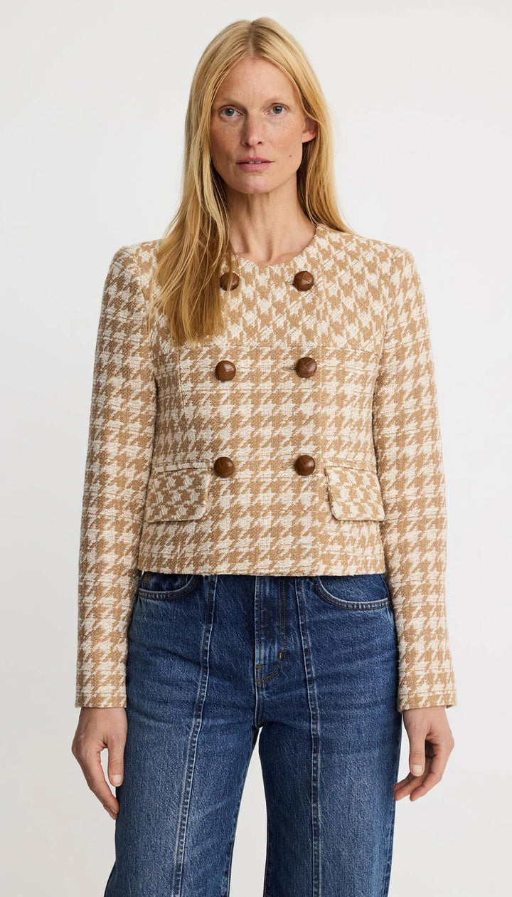 COLLARLESS DB MINI JACKET (TAN) - SMYTHE