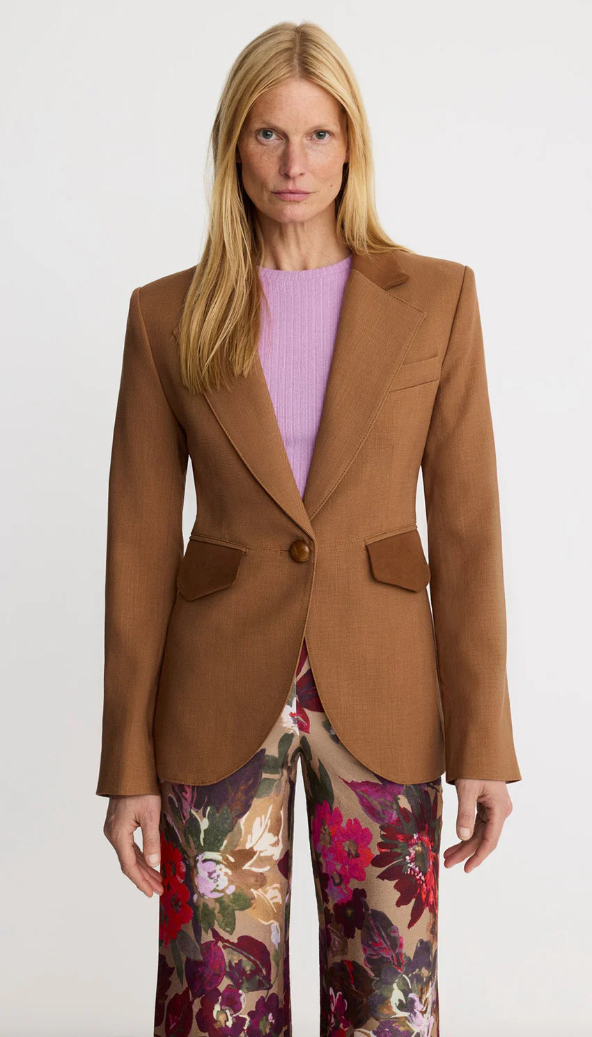 BLOCKED SEAMED BLAZER (BROWN) - SMYTHE