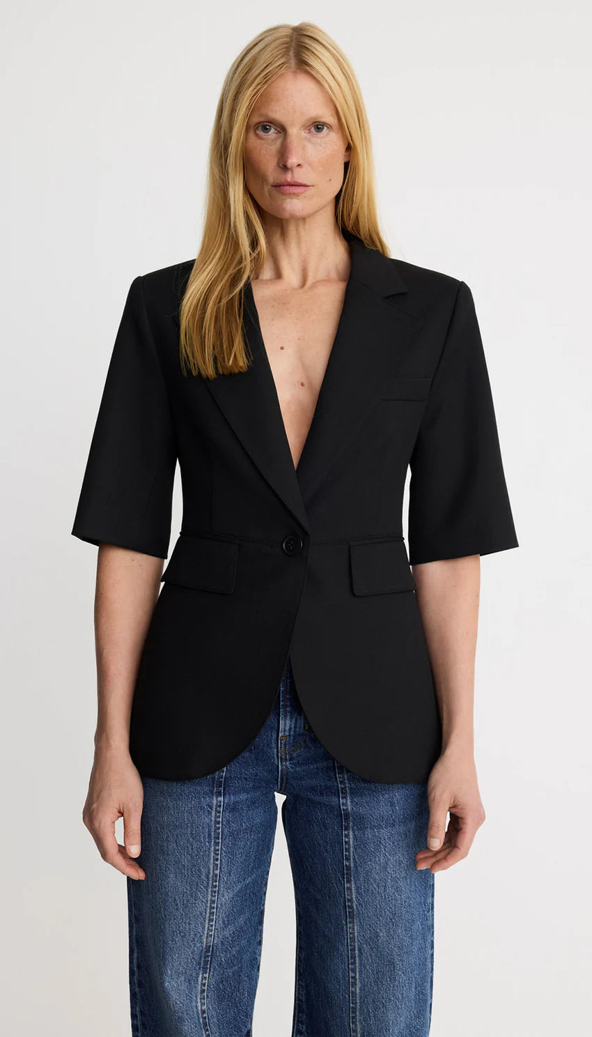 SHORT SLEEVE SEAMED BLAZER (BLACK) - SMYTHE