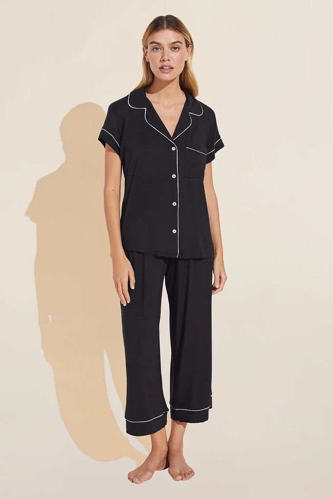 GISELE SHORT SLEEVE CROPPED PJ SET BLACK SORBET PINK