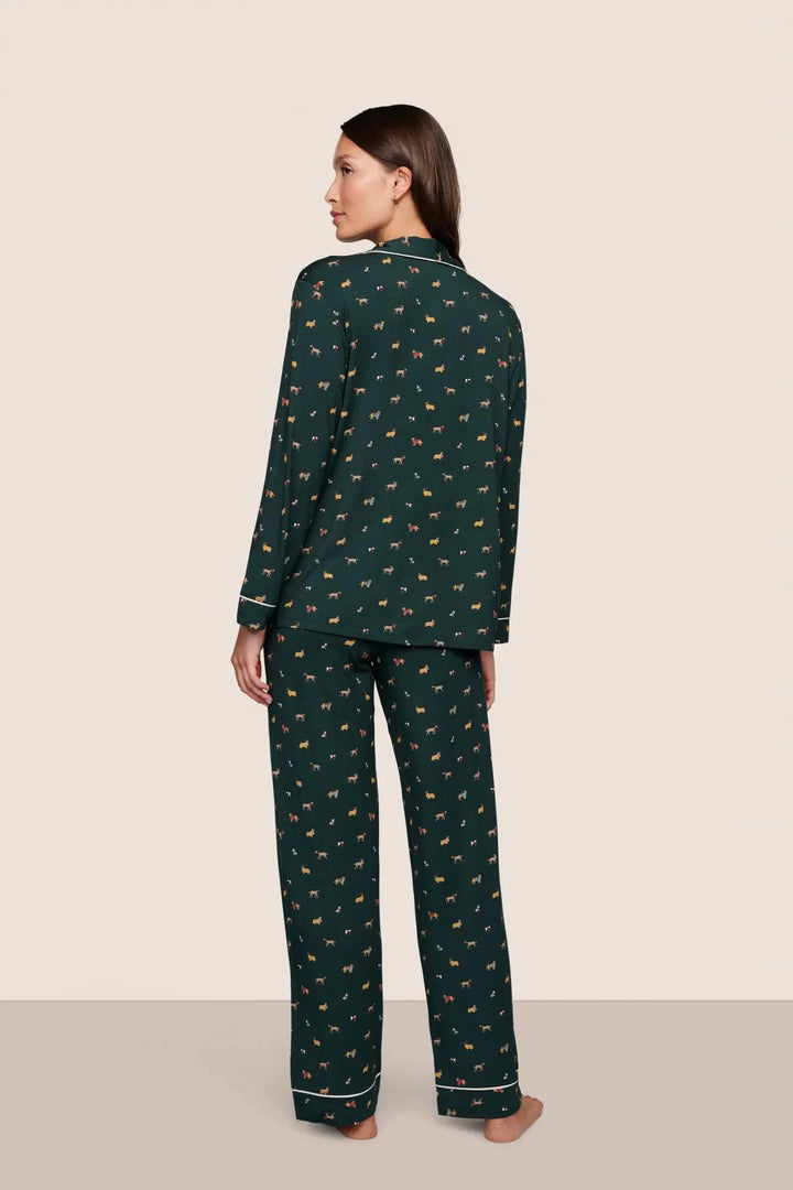 GISELE PRINTED LONG PJ SET (HOLIDAY DOGS PINE/IVORY) - EBERJEY