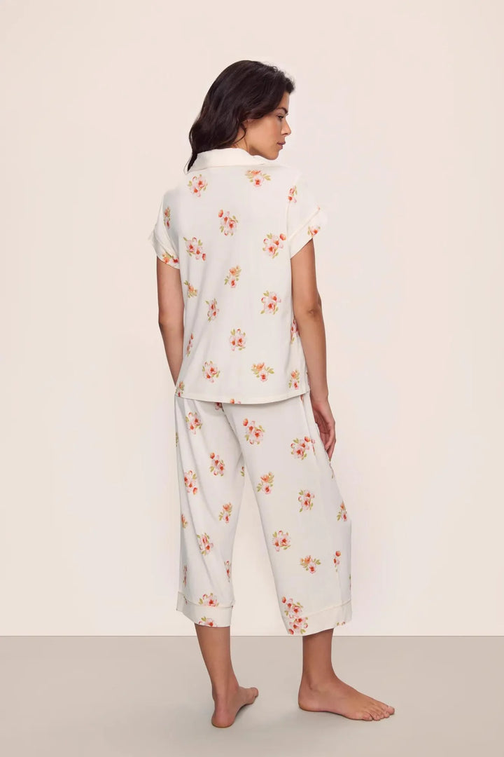 GISELE PRINTED SHORT SLEEVE CROP PJ SET (FLORAL BLOOM/VANILLA) - EBERJEY